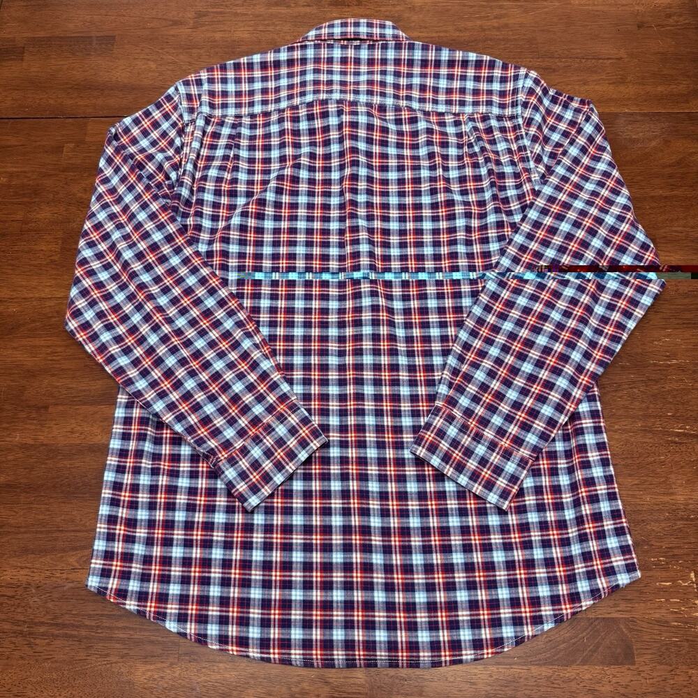 LL Bean Plaid Long Sleeve Button Up Shirt Men's Medium Slightly Fitted Red Blue - Picture 8 of 9